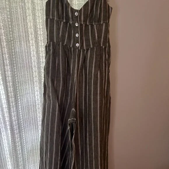 Madewell Linen Romper/jumpsuit - gray/green and cream striped - Picture 6 of 6